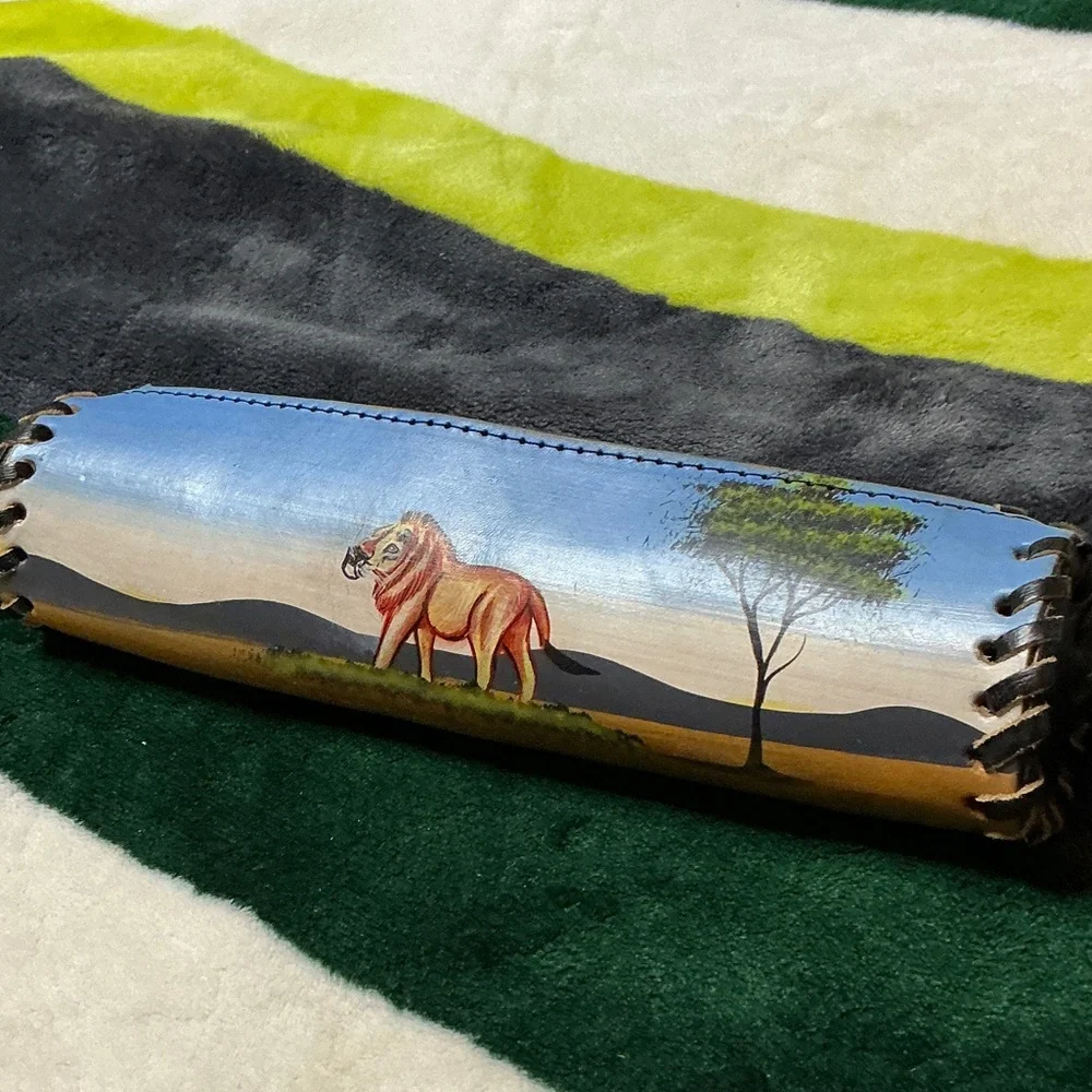 Leather Pencil Case with Lion Design